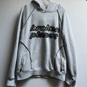 Broken Planet Hoodie Gray Size M 100% Organic Cotton Graphic Logo